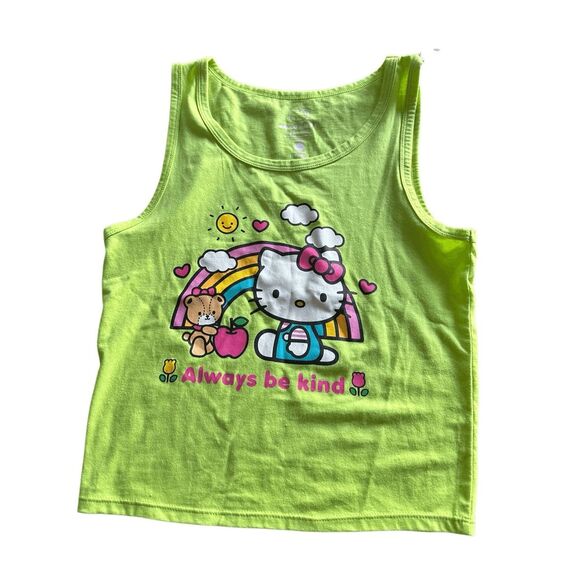Hello Kitty lime green tank top Be Kind’ sz Large 10-12 NEW - Picture 1 of 5